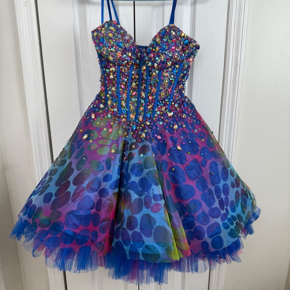 Jovani Dresses & Skirts - Jovani Beaded Rhinestone Corset Dress Sz 4 Prom Pageant Y2K Sparkle Tulle